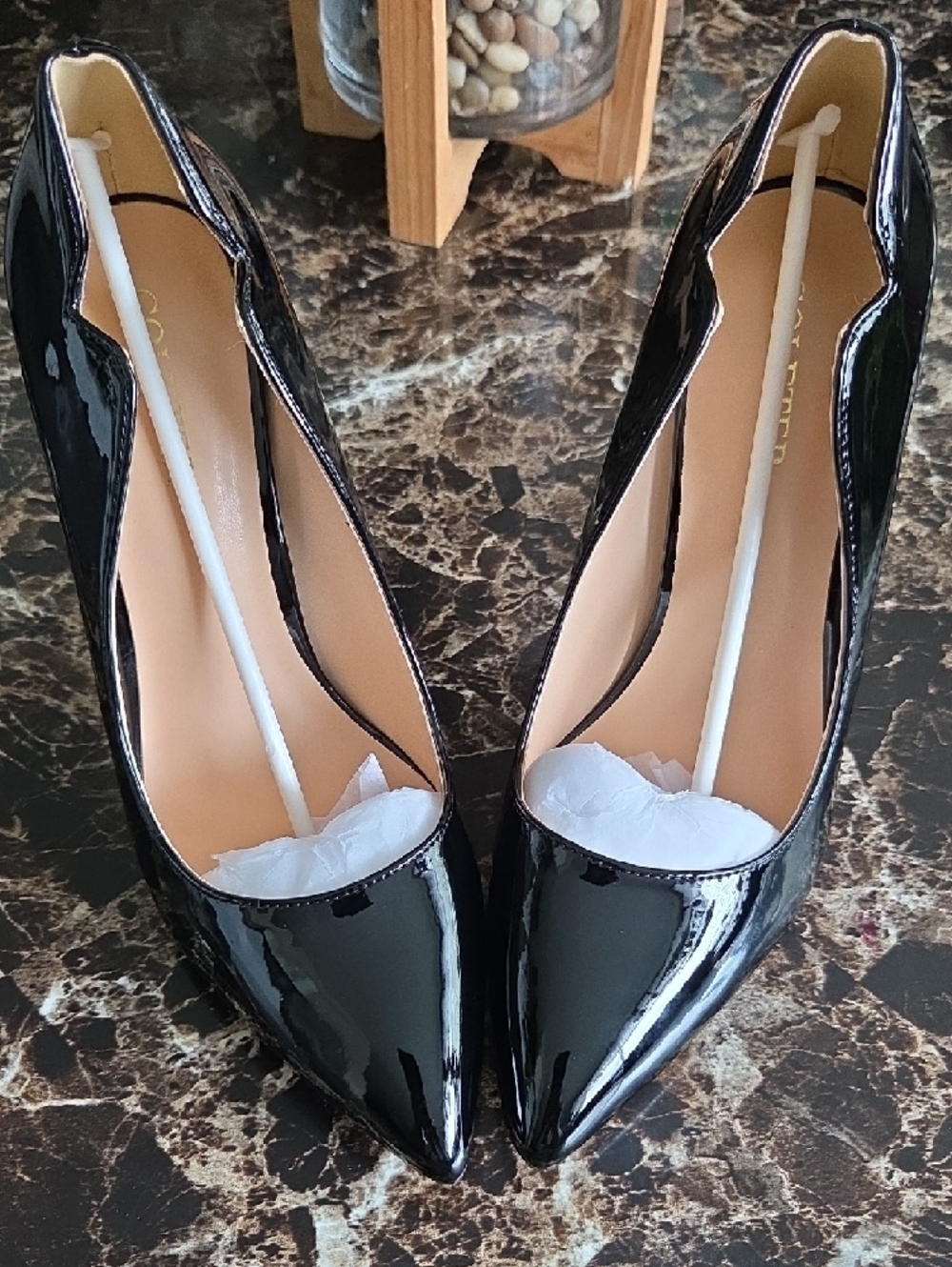 Black Patent Pointed-Toe High Heel Pumps - Picture 2 of 7